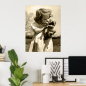 ヴィンテージガールキス子犬 ポスター (ホームオフィス)