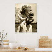 ヴィンテージガールキス子犬 ポスター (キッチン)