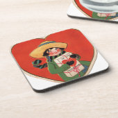 ヴィンテージガールギフトバレンタインハート コースター (左側)