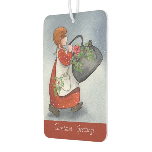 ヴィンテージガールクリスマス挨拶 カーエアーフレッシュナー (左)