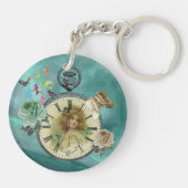 ヴィンテージガールクロックウォッチサークルキーチェーン キーホルダー (裏面)
