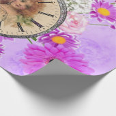 ヴィンテージガールクロックウォッチパープルフローラギフトラップ ラッピングペーパー (角)