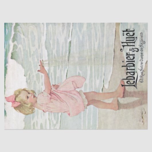 ヴィンテージガールサンディビーチフランスのタイポグラフィ海 薄葉紙 (正面)