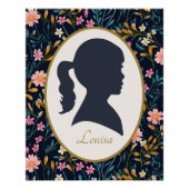 ヴィンテージガールシルエットフローラコテージコア ポスター (正面)