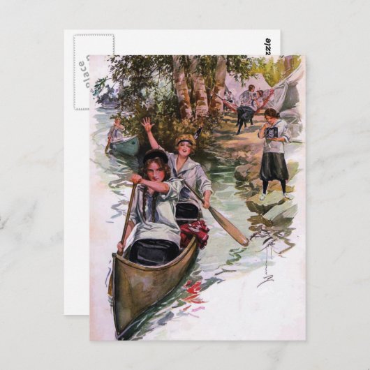 ヴィンテージガールスカウトキャンパーズカヌー葉書 ポストカード (正面/裏面)