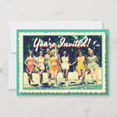 ヴィンテージガールズウィークエンドビーチパーティの招待状 招待状 (正面)