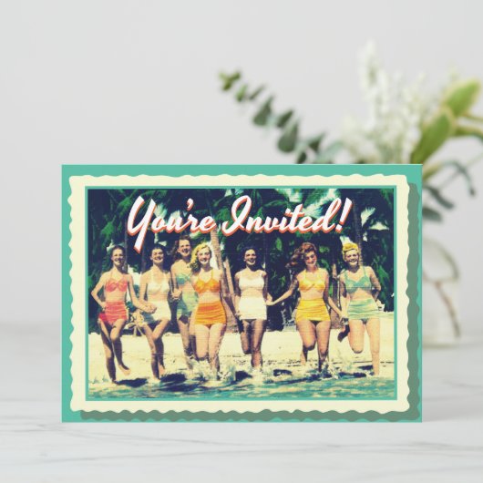 ヴィンテージガールズウィークエンドビーチパーティの招待状 招待状 (スタンド正面)
