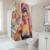 ヴィンテージガールズシャワーイラストレーション シャワーカーテン (インサイチュ)