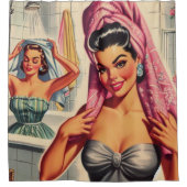 ヴィンテージガールズシャワーイラストレーション シャワーカーテン (正面)