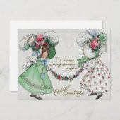 ヴィンテージガールズドレスハットアンティークイースター シーズンポストカード (正面/裏面)