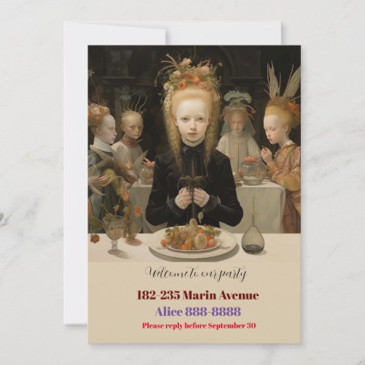 ヴィンテージガールズハロウィーン誕生日 招待状 (正面)