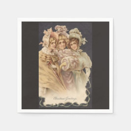 ヴィンテージガールズビクトリアンクリスマス紙ナプキンス スタンダードカクテルナプキン
