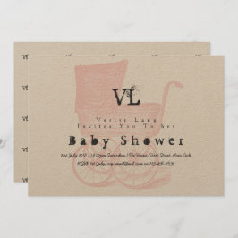 ヴィンテージガールズベビーシャワー招待状クラフトプラム 招待状