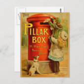ヴィンテージガールズレッドピラーボックスメールハガキ ポストカード (正面/裏面)