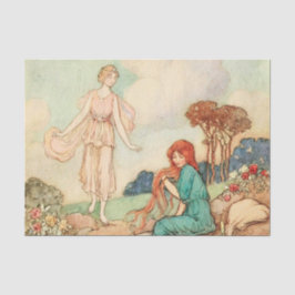 ヴィンテージガールズレッドヘアプリンセスデコパージュ 薄葉紙