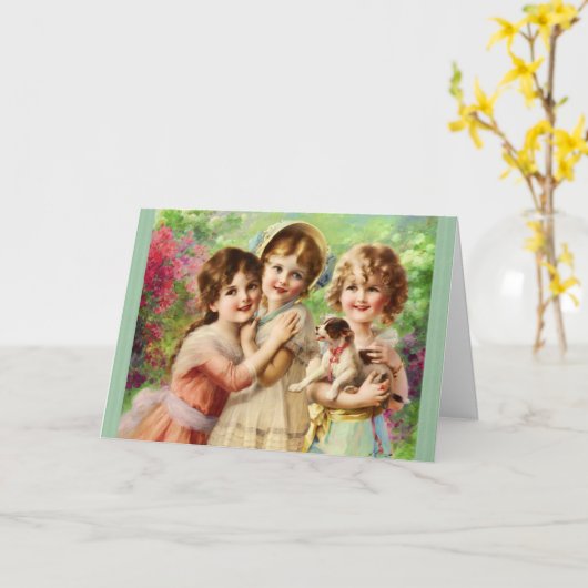 ヴィンテージガールズ最高のフレンズ誕生日 カード (黄色い花)