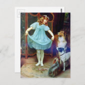 ヴィンテージガールニュードレスコリーペットドッグ ポストカード (正面/裏面)