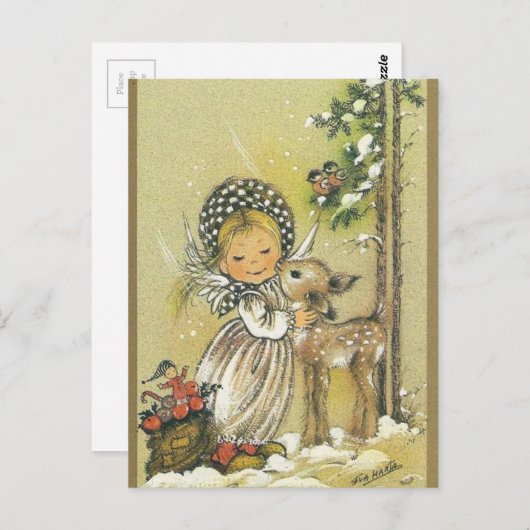 ヴィンテージガールハグベビーディアー ポストカード (正面/裏面)