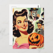 ヴィンテージガールハロウィーンイラストレーション ポストカード (正面/裏面)