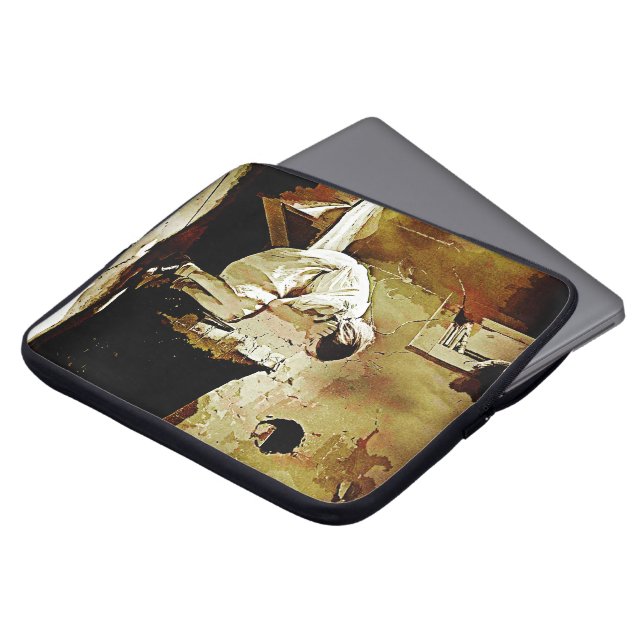 ヴィンテージガールバイ暖炉コンピュータスリーブ ラップトップスリーブ (正面上部)