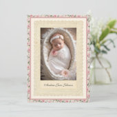 ヴィンテージガールバプティスピンクローズ写真 招待状 (スタンド正面)