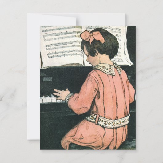 ヴィンテージガールピアニスト誕生日パーティーへの招待 招待状 (正面)