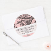 ヴィンテージガールピンクフラワー差出人住所ラベル ラウンドシール (封筒)