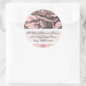 ヴィンテージガールピンクフラワー差出人住所ラベル ラウンドシール (バッグ)