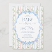 ヴィンテージガールベビーシャワーピンク&ブルーフローラ 招待状 (正面)