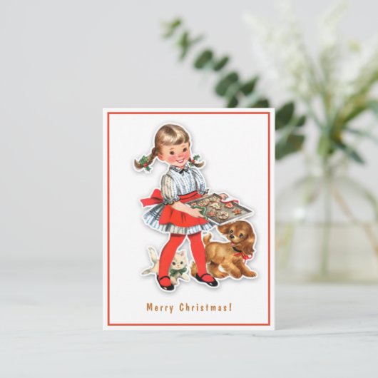 ヴィンテージガールベーキングクッキーと子猫 シーズンカード (スタンド正面)
