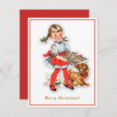 ヴィンテージガールベーキングクッキーと子猫 シーズンカード (正面/裏面)