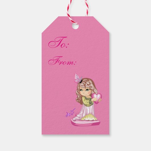 ヴィンテージガールホールディングハートバレンタインギフトラベル ギフトタグ (裏面)