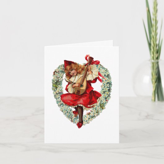 ヴィンテージガールマンドリンバレンタインカード シーズンカード (正面)