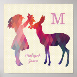 ヴィンテージガールモダンアンドディア子供部屋ウォールプリント ポスター