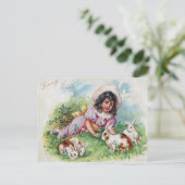 ヴィンテージガールラビットアンティークイースター シーズンポストカード (スタンド正面)