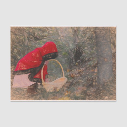 ヴィンテージガールレッドケープオータムフォレストスケッチアート 薄葉紙 (正面)