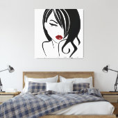 ヴィンテージガールレッドリップ キャンバスプリント (インサイチュ (寝室))