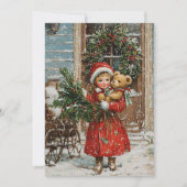ヴィンテージガールレトロスノークリスマスホリデーカード シーズンカード (正面)