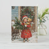 ヴィンテージガールレトロスノークリスマスホリデーカード シーズンカード (スタンド正面)