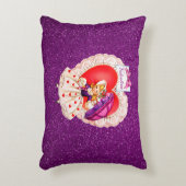 ヴィンテージガールレースハートホールディングアンブレラパープル アクセントクッション (正面(垂直))