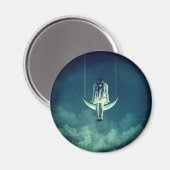 ヴィンテージガール三日月青白 マグネット (正面/裏面)