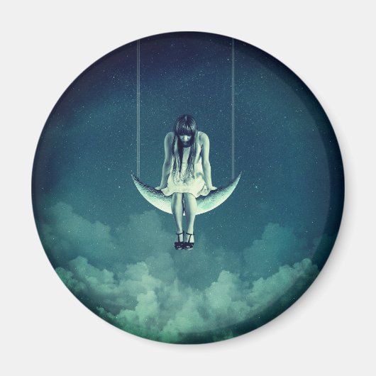 ヴィンテージガール三日月青白 マグネット (正面)