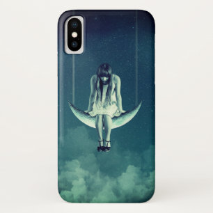 ヴィンテージガール三日月青白 iPhone X ケース