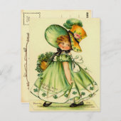 ヴィンテージガール入りグリーンポストカード ポストカード (正面/裏面)