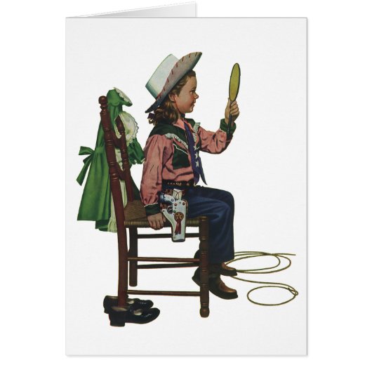 ヴィンテージガール女性のカーボーイ探し鏡彼女は無駄だ (正面)