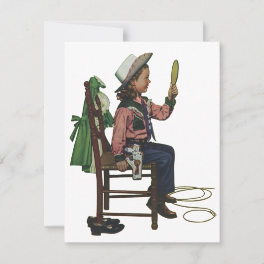 ヴィンテージガール女性のカーボーイ探し鏡彼女は無駄だ (正面)