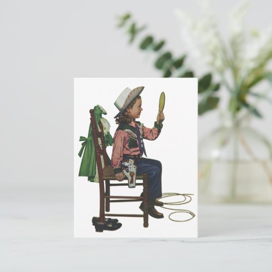 ヴィンテージガール女性のカーボーイ探し鏡彼女は無駄だ (スタンド正面)