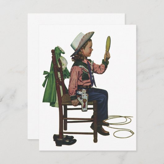 ヴィンテージガール女性のカーボーイ探し鏡彼女は無駄だ (正面/裏面)