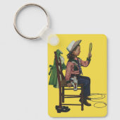 ヴィンテージガール女性のカーボーイ探し鏡彼女は無駄だ キーホルダー (正面)