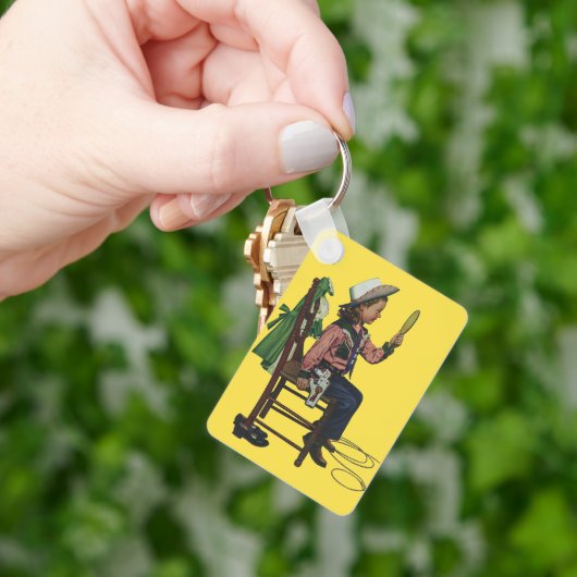 ヴィンテージガール女性のカーボーイ探し鏡彼女は無駄だ キーホルダー (手)